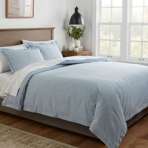 Full/Queen Cotton Linen Chambray Duvet Cover & Sham Set Blue - Threshold